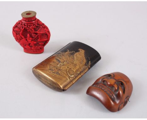 MIXED LOT OF THREE JAPANESE MEIJI PERIOD ITEMS, comprising of one meiji period Gold lacquer four case Inro with scenes of a h