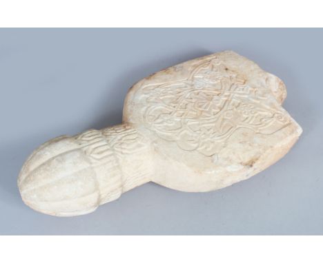 A 16TH-17TH CENTURY OTTOMAN CARVED MARBLE FINIAL, 51cm high.