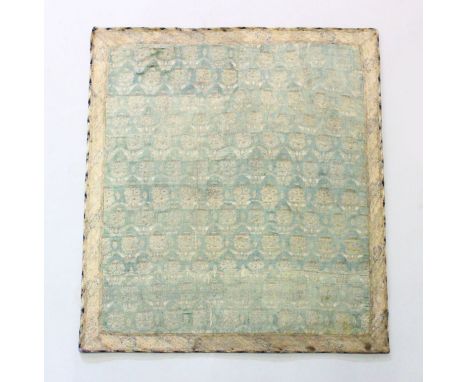 A 17TH CENTURY PERSIAN SAFAVID SILK PANEL, 56cm x 63cm.