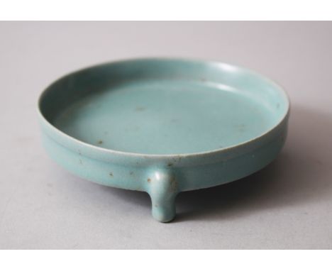 A CHINESE SONG STYLE RU WARE TRIPOD CENSER, 9.6cm diameter x 2.2cm high.