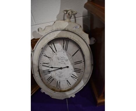 A modern metal outdoor clock and a pine frame mirror, clock height approx 90cm, inlcuding handle, battery movement no guarant