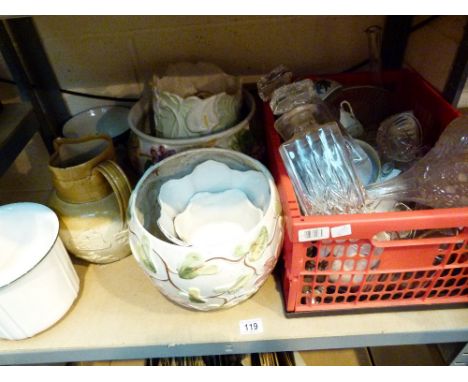 Shelf of mixed ceramics etc