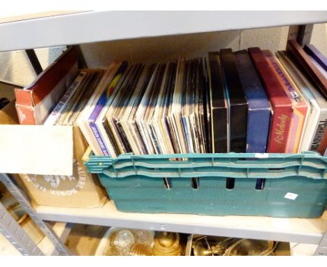 Shelf of mixed LPs 