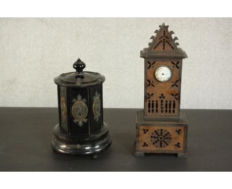 A Burr maple walnut veneer pierced apprentice  grandfather clock with hand painted enamel dial and gilded and engraved moveme