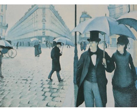 19th century French School, Parisian Scene, oleograph print on canvas with picture lamp attached. H.58 W.75 D.16cm 