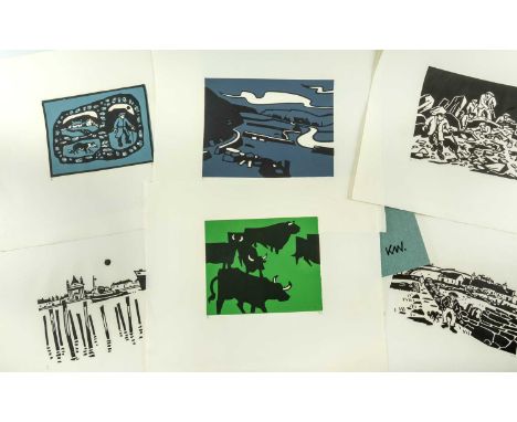 ‡ SIR KYFFIN WILLIAMS RA limited edition (6/100) linocuts - Gwasg Gregynog Kyffin Portfolio comprising six prints from origin