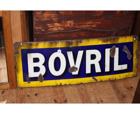 Vintage Bovril enamel sign, 123cm by 45cm.