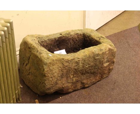 Weathered rectangular garden trough, 66cm long by 44cm wide.