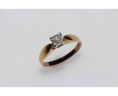 Solitaire diamond ring set in 9 carat gold, size L.