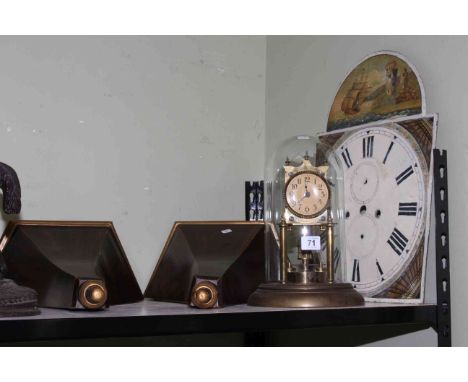 Pair of wall brackets, mantel clock and a vintage painted clock face.