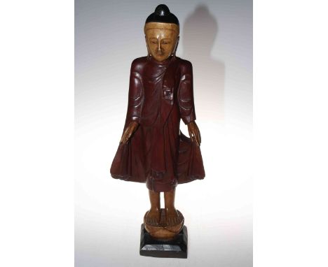 Carved wood Buddha standing statue, 60cm.