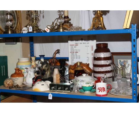 West German vase, pottery vases, Dimple scotch whisky, John Smiths Magnet Ales price board circa 1960's, glass, china, etc.