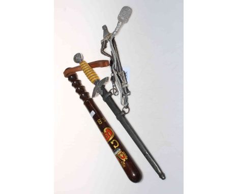George V turned wood truncheon and replica German dagger (2).