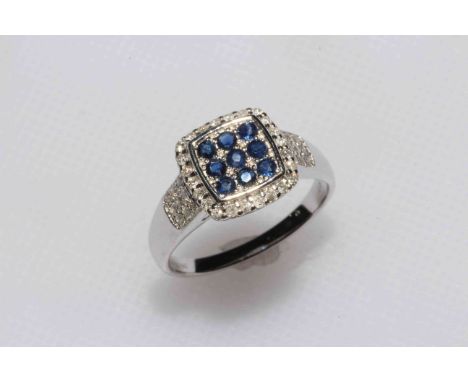 Art Deco style sapphire and diamond ring, set in 10 carat white gold, with gemological certificate.