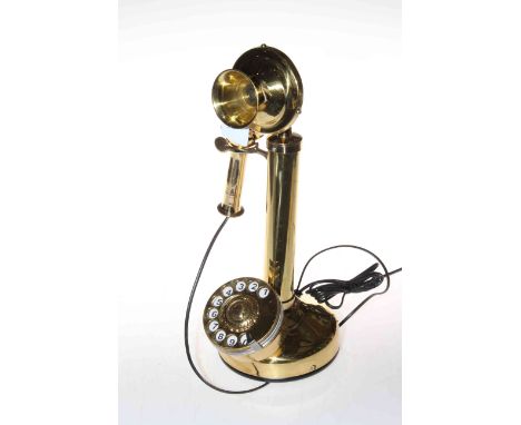 Brass stick telephone, 35cm high.