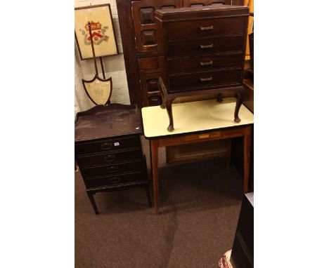 Pair magazine/lamp tables, mahogany four drawer pedestal chest, 1950'/60's formic topped kitchen table and Edwardian four dra