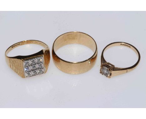 9 carat gold wedding ring and two other 9 carat gold rings (3).