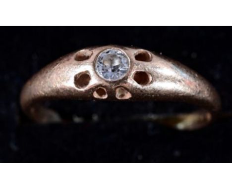 Schlichter 585er Gelbgoldring der 1940er/50er Jahre, mittig mit 1 Brillanten besetzt, ca. 0,10 ct., Ringgröße 60, ca. 3,5 gr.
