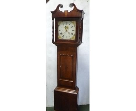 A 19TH CENTURY LONGCASE CLOCK by William Gray, Leicester, oak and mahogany carcase, the hood with swan neck pediment and colu