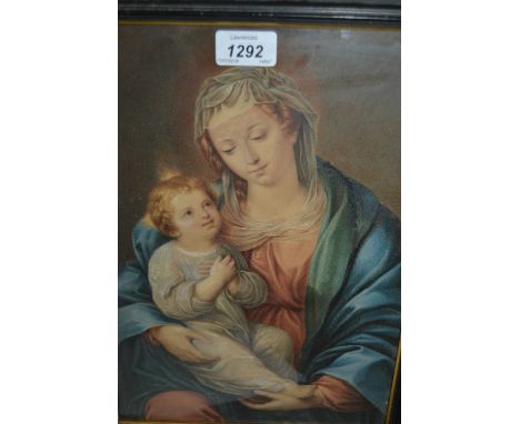 Early 19th Century watercolour, portrait of the Madonna and Child, 13ins x 9ins