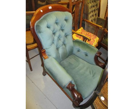 Victorian mahogany and button upholstered low seat nursing chair