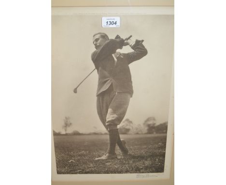 Early 20th Century framed photographic print of the golfer, Harry Vardon together with another similar of a cricketer, a mezz