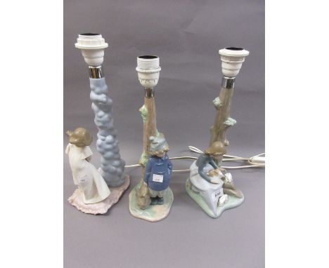 Three various Nao porcelain figural table lamps