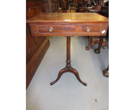 Mahogany pedestal work table with a single drawer on a turned column support and tripod base, 18th / 19th Century with altera