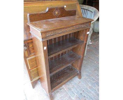 Small oak three shelf open bookcase, together with a 19th Century walnut writing box
