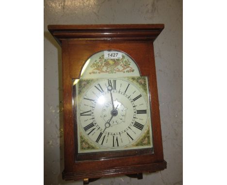 Small 19th Century mahogany cased alarm wall clock, the arched painted dial with thirty hour movement