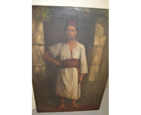 19th / 20th Century oil on canvas, portrait of a North African boy, unframed, 36ins x 24ins