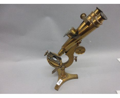 Early 20th Century gilt brass binocular microscope by R. and J. Beck, London, No. 12065 (no box)