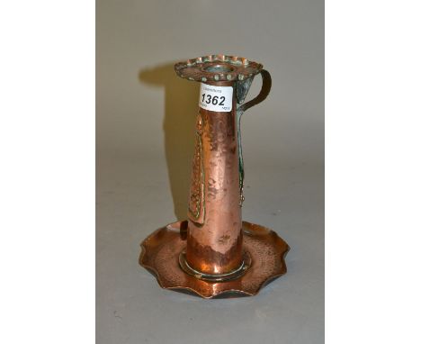 Arts and Crafts tulip relief moulded chamber candlestick