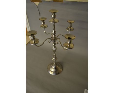Large nickel plated floorstanding five branch candelabra