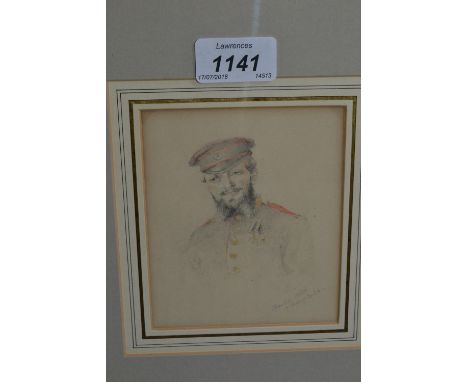 Lionel Grimstone Fawkes watercolour, portrait of a military gentleman, inscribed on label verso, together with an unframed wa