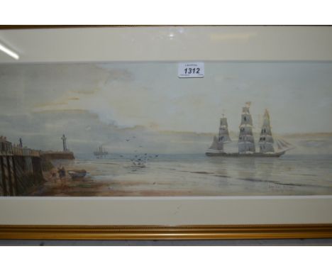 R. Warren Vernon, pair of watercolours, low tide, Boulogne, with ships at anchor off the quay and coastal scene (faded), sign