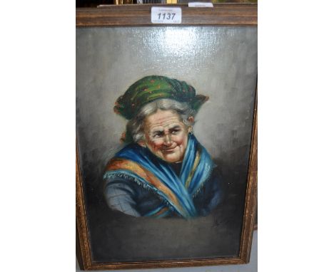 Pair of Italian school oils on canvas, portrait of a peasant, lady and gentleman, indistinctly signed, 15ins x 10ins