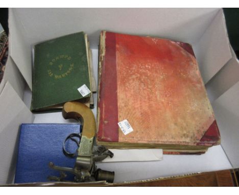 Album of miscellaneous stamps, small quantity of coins together with a chamber candlestick with pistol handle