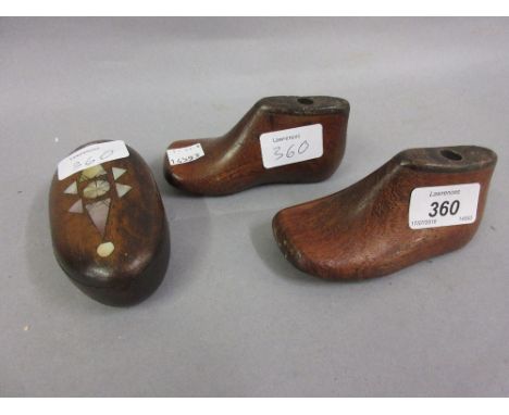 Pair of unusual 19th / 20th Century wooden formers for childrens shoes, together with a 19th Century mother of pearl inlaid t