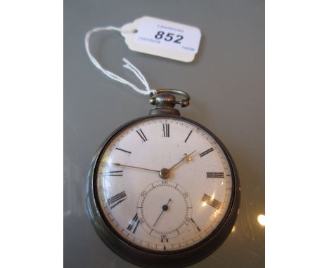 19th Century English silver pair cased pocket watch, the enamel dial with Roman and Arabic numerals with subsidiary seconds a