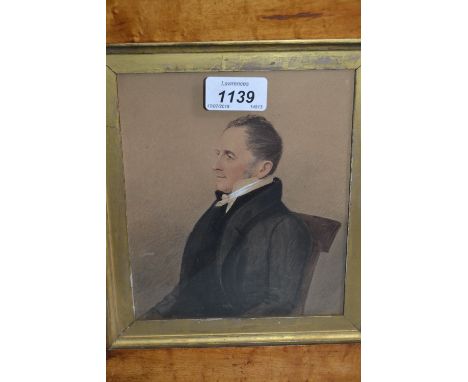 19th Century maplewood framed watercolour, portrait of a seated gentleman, 7ins x 6ins