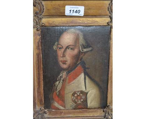 18th Century oil on canvas, portrait of a bewigged gentleman in ceremonial uniform, gilt framed CONDITION REPORT There are no