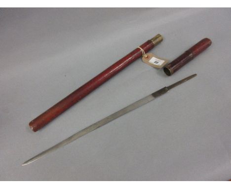 19th Century short sword stick with a red leather covered grip and scabbard