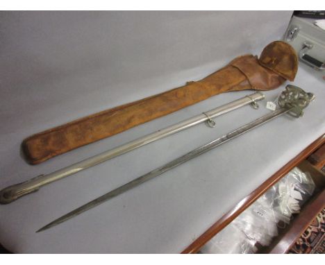 Volunteer Rifles officer's dress sword with scabbard and leather travel case