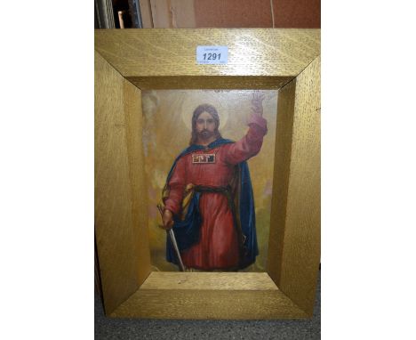 Antique oil, portrait of Christ, gilded oak frame, 11ins x 7ins