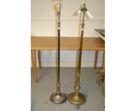 Good quality early 20th Century brass oil lamp standard, adapted for use with electricity on paw supports, together with a si