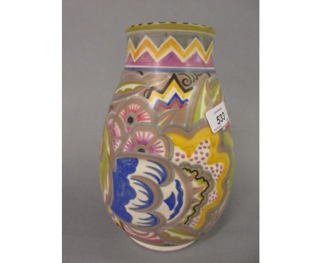 Poole Carter Stabler Adams baluster form pottery vase, painted with flowers and geometric banding, incised No. 337 to the bas