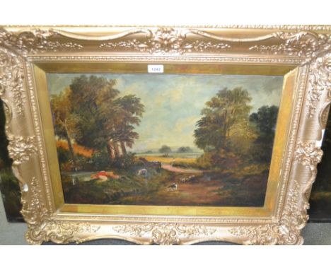 Oil on canvas, ' The Cornfield ' after Constable, 16ins x 24ins, gilt framed
