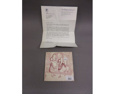 Wedgwood calendar tile inspired by illustrations of Kate Greenaway, tile inscribed ' January ' with associated letter