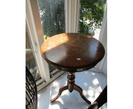 19th Century circular walnut marquetry inlaid pedestal table on tripod support